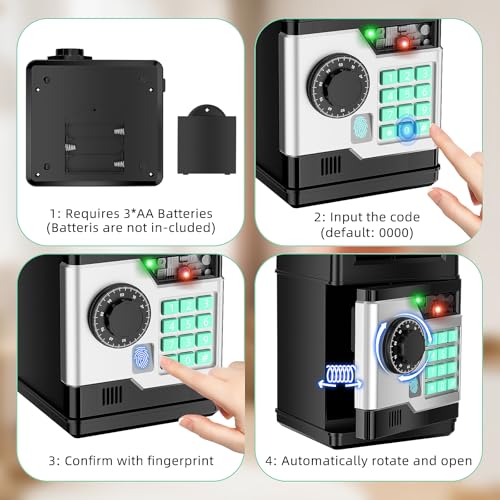 Nafeiv Piggy Bank, Automatic Electronic Piggy Bank For Kids Boys Girls With Password And Fingerprint Unlocking Simulation thumb #3