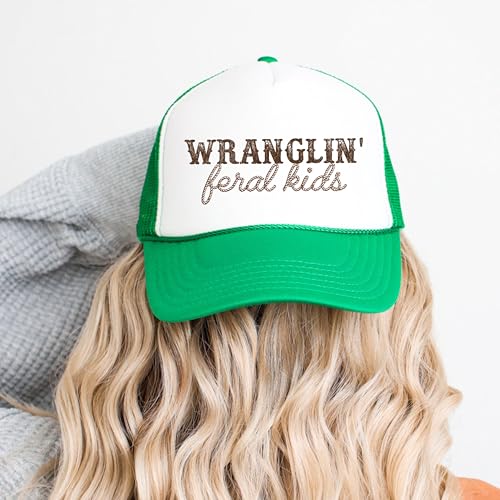 Image of Olive Loves Apple Wranglin' Feral Kids Trucker Hat for Mom and Dad Funny Western Style Cap for Women and Men