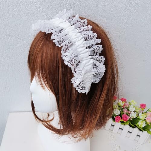 HONGCAUP Lolita White Lace Headband, Vintage Cosplay Hair Accessory for Tea Party, Princess