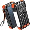BLAVOR Banco de Energía Solar 20000mAh con Cables Integrados, Cargador Inalámbrico para Teléfonos y Apple Watch, Batería de Carga Rápida 20W con USB C, Linterna, Cargador Solar para iPhone, iPad, iWatch, Samsung 2