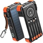 BLAVOR Solar Power Bank 20000mAh Built-in Cables, Wireless Charger for Phones & Apple Watch, 20W Fast Charging Battery Pack with USB C, Flashlight, Solar Charger for iPhone, iPad, iWatch, Samsung