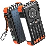 BLAVOR Solar Power Bank 20000mAh Built-in Cables,...