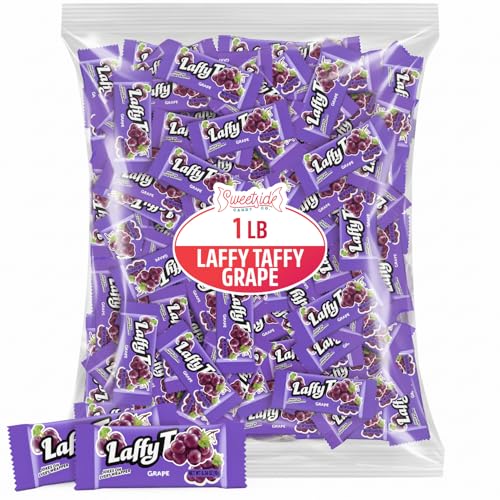 Chewy Taffy Candy - Grape Flavor - 1 LB Bulk Bag - Purple Candy Individually Wrapped, Soft, Sweets, Ideal For Gifting, Birthdays, Office, Holidays