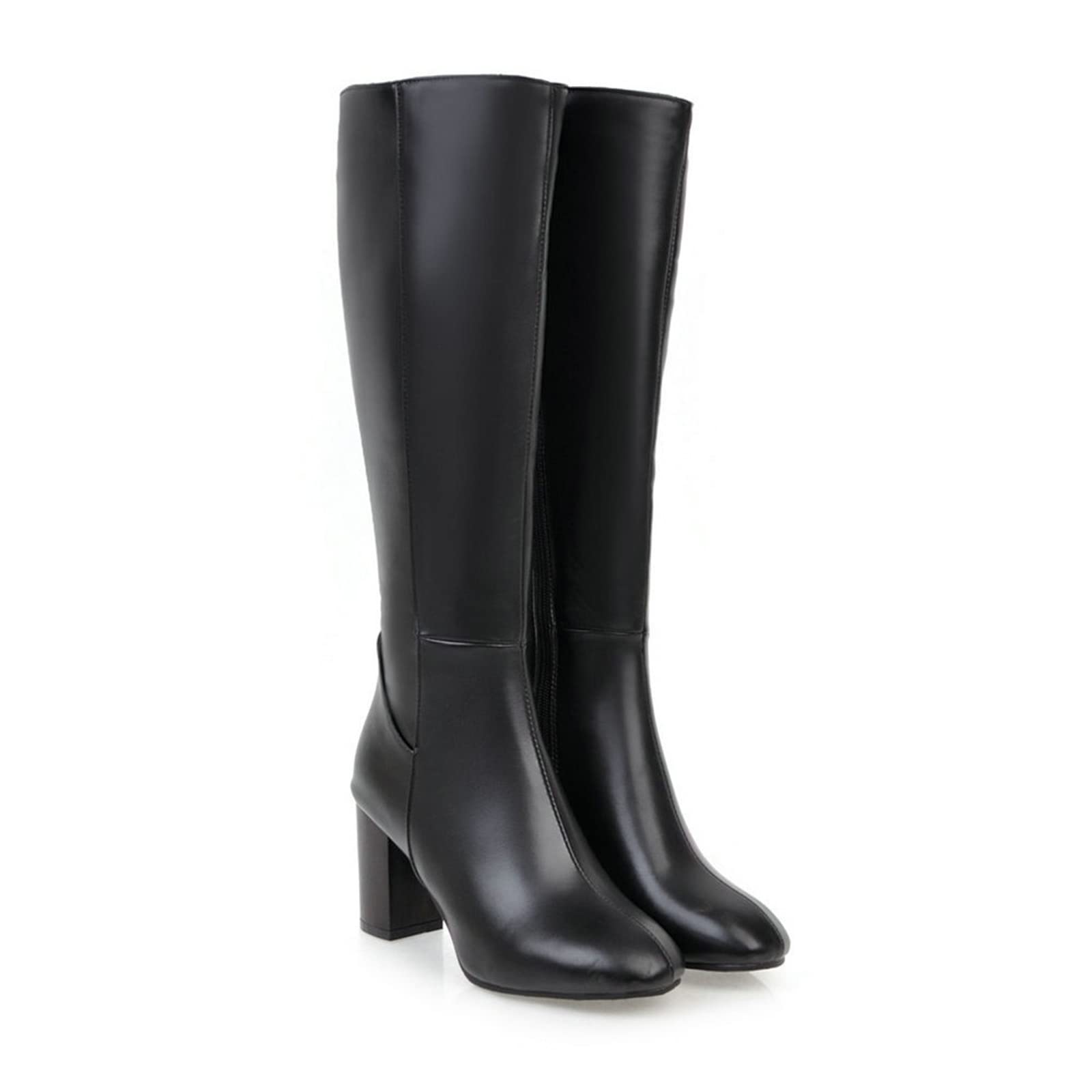 Botas Altas de Muslo para Mujer Botas Rodilla Alta de PU Cuero Botas de caña Ancha con Cremallera Lateral Botas de Montar Otoño Invierno