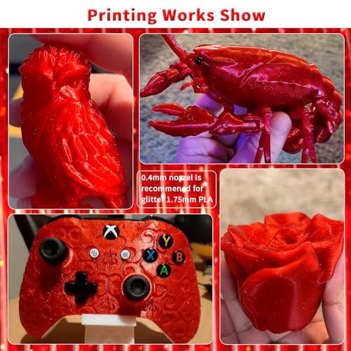 Image of ZIRO Glitter PLA Filament 1.75mm, Semi-Transparent PLA Base, 3D Printer Filament Shiny Sparkle Material with Glitter, Twinkle Series 1KG Spool, fit Most FDM 3D Printers, Twinkling Red