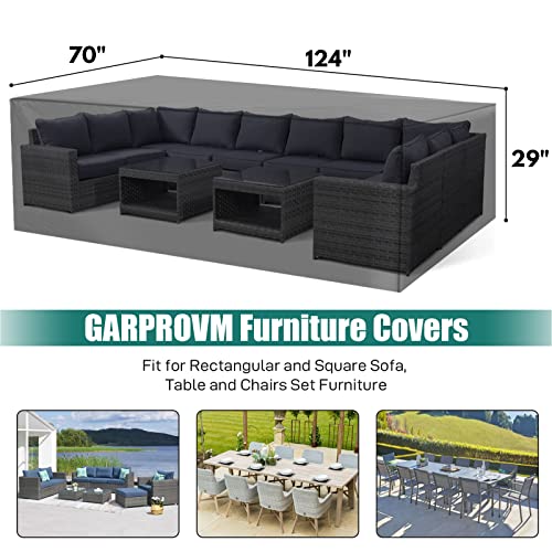 Garprovm Outdoor Patio Furniture Covers Waterproof Patio Dining Table Couch Set Covers Rectangular With Upgraded 600D Material, 4 Windproof Buckles 124 X 70 X 29 Inch Heavy-Duty Large #TOP1