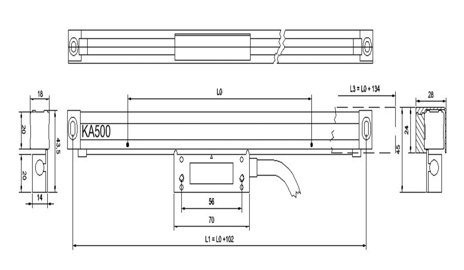 KA-500 70 120 170 220 270 320 370 420 470 mm Schlanker Linearmaßstab KA500 Dünner kleiner Linear-Encer,Digitale DRO(KA-500 270mm)