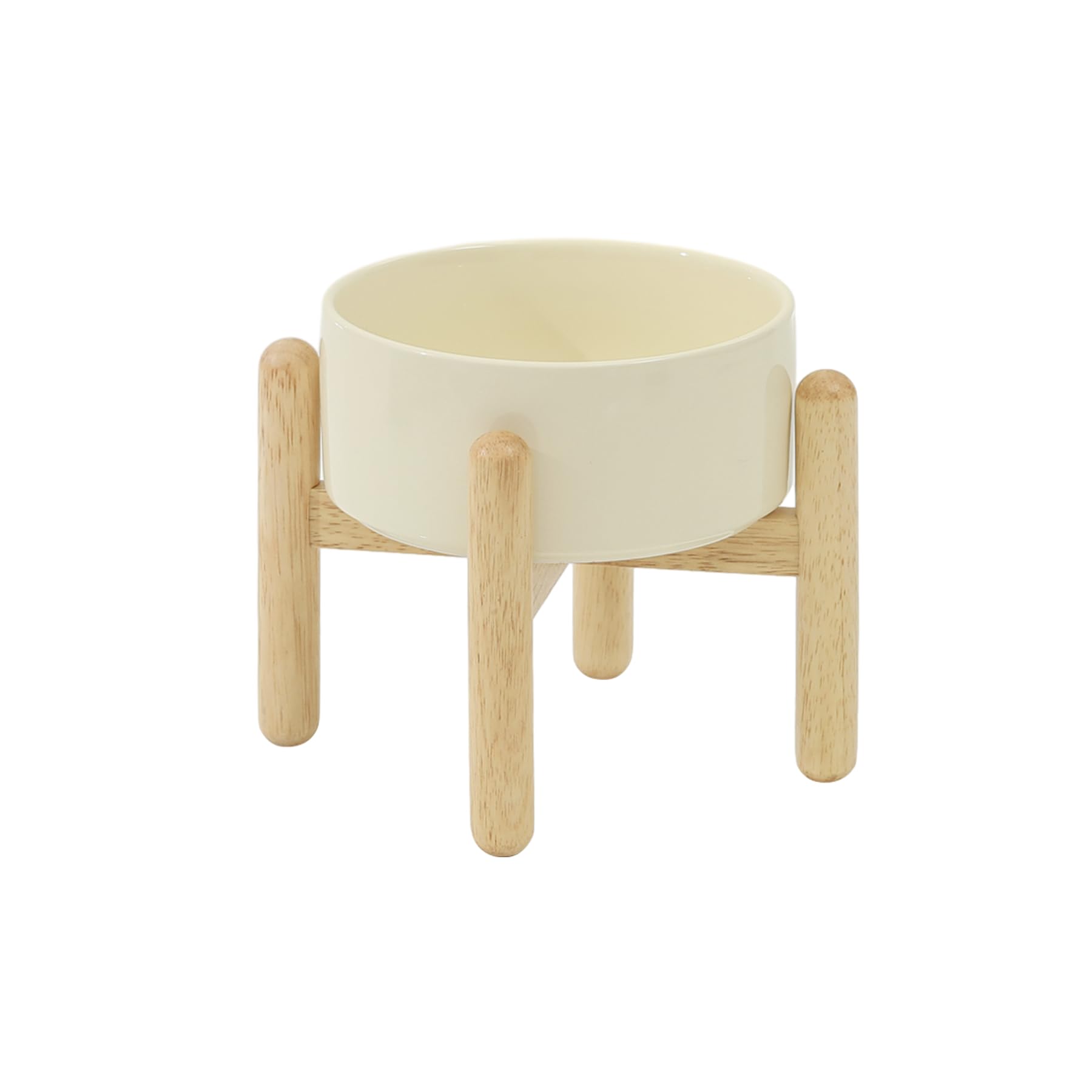 Havniva Ceramic 6.1inch Raised Dog Bowl with Stand for Small and Medium Dog Dish Pet Food and Water Bowl (Single Bowl with Stand - Light Yellow)