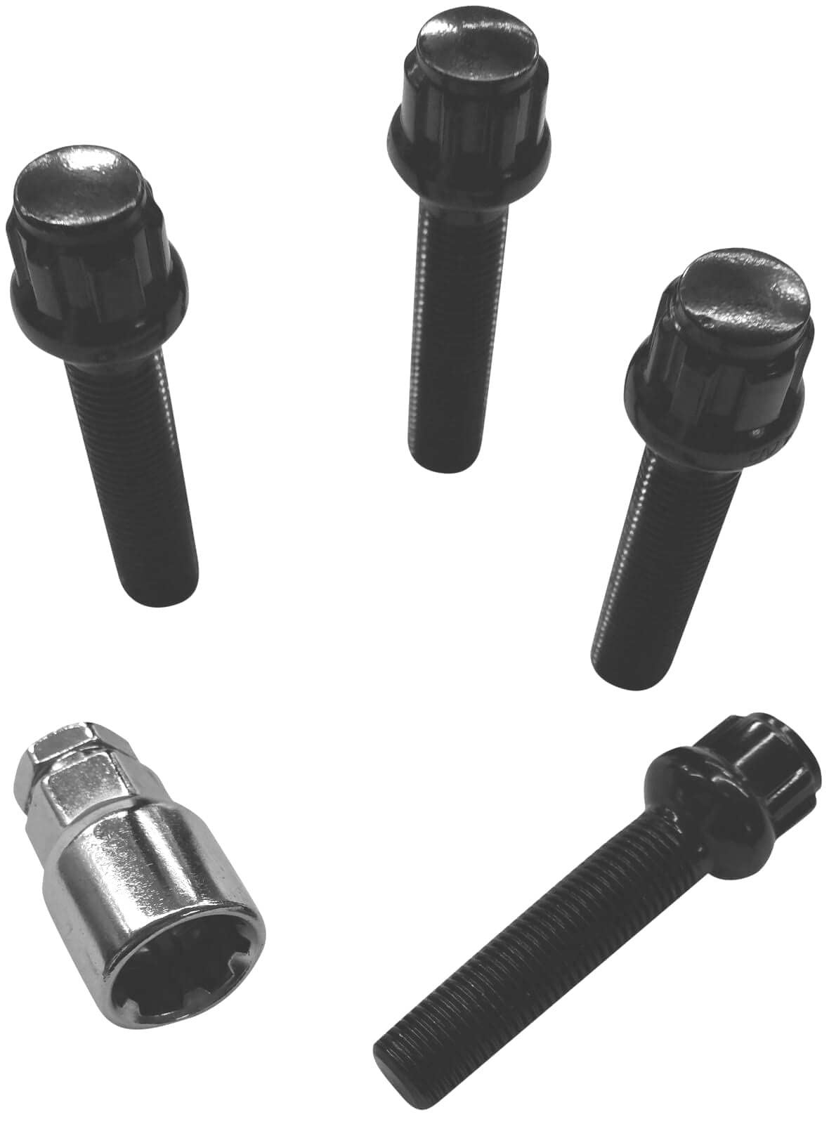 Blokada do felg M14 x 1,5 x 60 mm, ściągacz kulowy R14, 4 x czarne zamki do felg, 4 szt. w zestawie