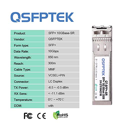 Image of 1Pack 10GBASE-SR SFP+ Transceiver LC Mini-GBIC Multimode 850nm, 300M, DDM 10G SFP+ Module Compatible with Cisco SFP-10G-SR, Ubiquiti UF-MM-10G, Netgear, Mikrotik, D-Link, Supermicro, Linksys