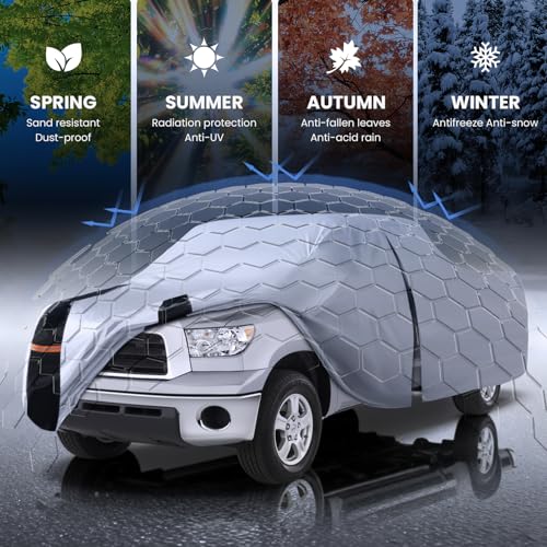 Image of Multi-Layer Toyota Tundra Truck Cover, Custom fit Tundra 2006-2021 Regular Cab Long Bed(8.1') Car Cover Waterproof All Weather, Full Exterior Cover Rain Wind Dust and UV Protection with Door Zipper