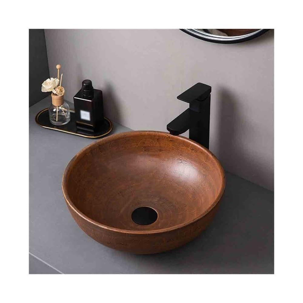 ASerZenith Vessel Vanity Sink Ceramic Round Washbasin Balcony Washbasin Household Indoor With Accessories Modern Countertop