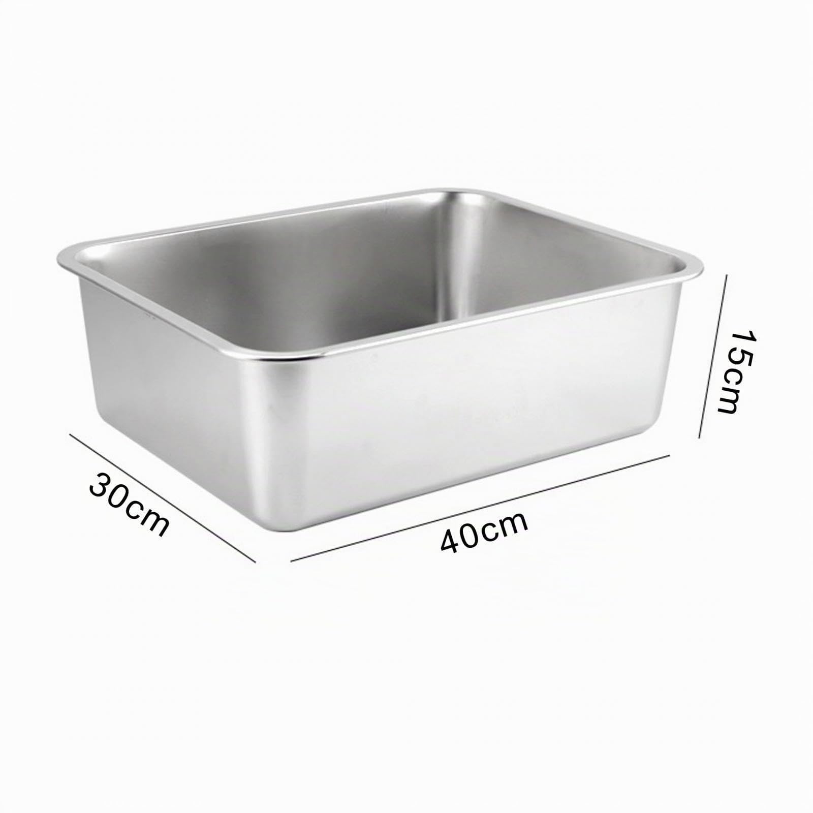 Lettiera per Gatti in Acciaio Inox con Lati Alti Multifunzionale antiruggine AntiGraffio con Bordo Liscio per, 40x30x15 cm