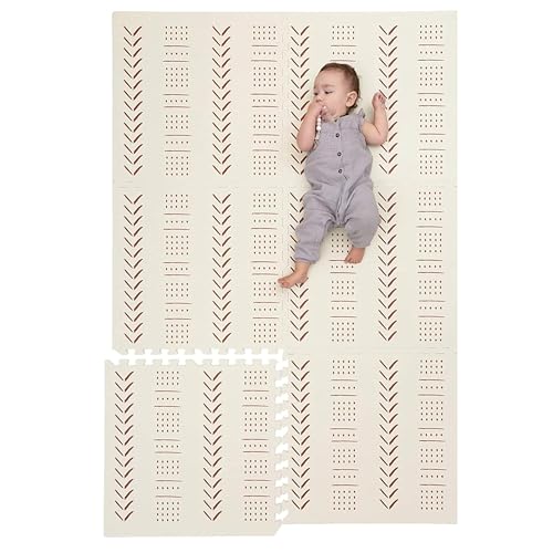 Image of Childlike Behavior XL Baby Play Mat - 72 x 48-Inch Puzzle Play Mat with 6 Foam Floor Tiles - Interlocking Tummy Time Mat for Toddlers and Infants Play Pen - Waterproof and Soft Crawling Mat - Beige