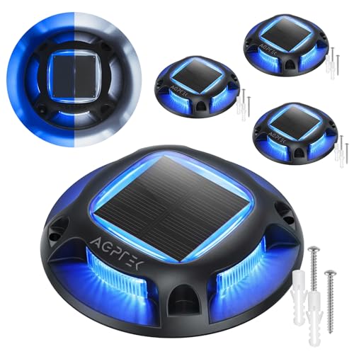 AGPTEK Solar Driveway Lights Outdoor 4 Pack, 2 Color Modes LED Deck Dock