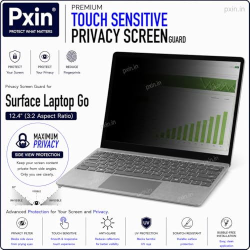 Image of Pxin Aura | Compatible with Microsoft Surface Laptop Go | Touch Sensitive Privacy Screen | Anti Blue | Anti Glare | UltraThin for Hyper Touch | Anti UV | Privacy Filter
