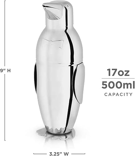 Miniatura 7 de Penguins - Coctelera de 16.9 fl oz, de acero inoxidable de grado alimenticio, mezclador de Martini integrado, colador profesional, herramientas de
