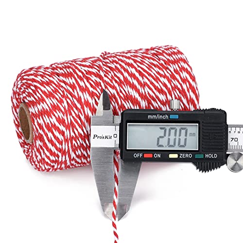 Image of G2PLUS 656 Feet 2MM White and Red Cotton String | Natural Soft and Sturdy,for Christmas Gift Wrapping, DIY Arts and Crafts, Butchers Twine for Baking