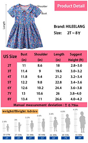 Hileelang Kids Little Girls Short Sleeve Dress Summer Cotton Casual Blue Flower Print Peter Pan Collar Basic Tunic Shirt Jersey Dresses 5T #TOP2