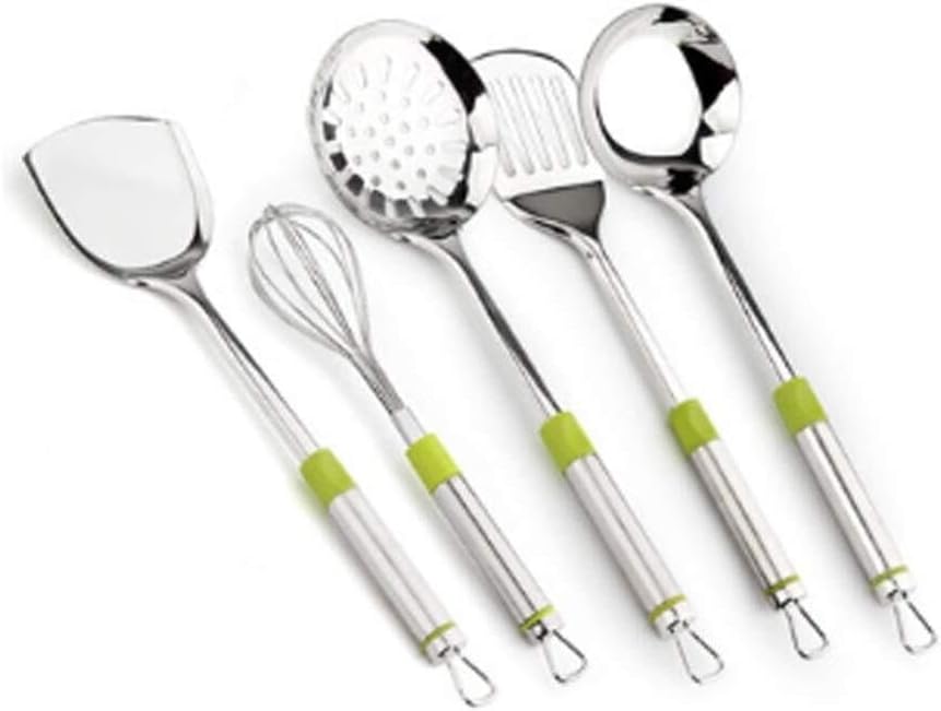 Stainless Steel Kitchen Utensil Set – Cooking Spatula, Slotted Spoon, Soup Ladle & More With Hanging Design