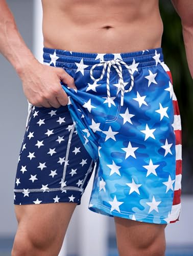 Mens USA Flag Swimming Short Quick Dry Memorial Day Beach Shorts 5" Freedom Bathing Suit Patriotic Swimsuit XL3