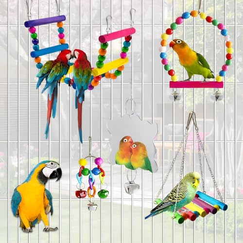 Image of Bird Toys Parakeets Cage Accessories: 12Pcs Parrot Toy Swing Ladder Natural - Small Birds Supplies for Cockatiel Conure Lovebird Budgie Canary Finches Quaker