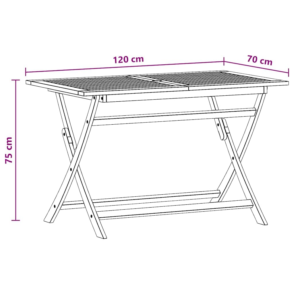 Tavolo da giardino pieghevole in legno massiccio di eucalipto, 120 x 70 x 75 cm, resistente alle intemperie, salvaspazio, per terrazza, balcone, all'aperto, picnic, barbecue, feste