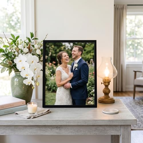 Image of Americanflat 10x13 Picture Frame with Shatter-Resistant Glass - Streamline Collection - Thin Border Photo Frame for Tabletop and Wall Display - Hanging Hardware and Easel Stand Included - Black