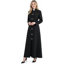 Clergy Dress for Women Elegant Black A-Line Maxi Long Sleeves Dress with Double-Breasted Buttons Stand Collar and Side Slit