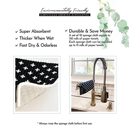 Simplycasa Swedish Dishcloth Sponge Pack Of 10, Eco-Friendly 100% Biodegradable Cellulose Sponge Cleaning Cloths, Kitchen Cloths #TOP5