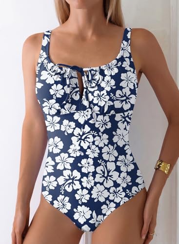 Image of Aleumdr Womens Textured One Piece Swimsuit Tummy Control Bathing Suit Tie Knot Cutout Swimwear
