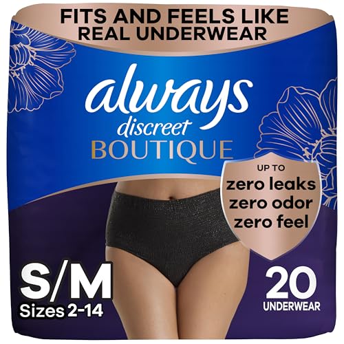 Image of Always Discreet Boutique Incontinence and Postpartum Underwear for Women, Maximum Protection, Small/Medium, Black, 20 Count