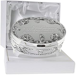 De Walden Girl's 40th Birthday Gift Engraved Silver Plated Rose Trinket Box in a Presentation Box, Birthday Gift for Girls Fortieth 40