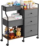 Couche bébé Caddy Organisateur et stockage - 3 Cart à roulettes de niveau avec diviseurs et tiroirs, facile à assembler, chariot utilitaire mobile avec roues pour les pépinières, chambre à coucher, table à langer & Lit bébé