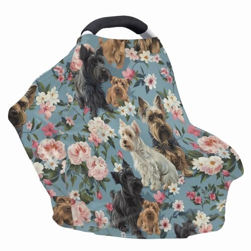 Image of Youngerbaby Dog Flower Car Seat Canopy Nursing Cover Multi Use Baby Stroller and Carseat Cover Breastfeeding Nursing Covers