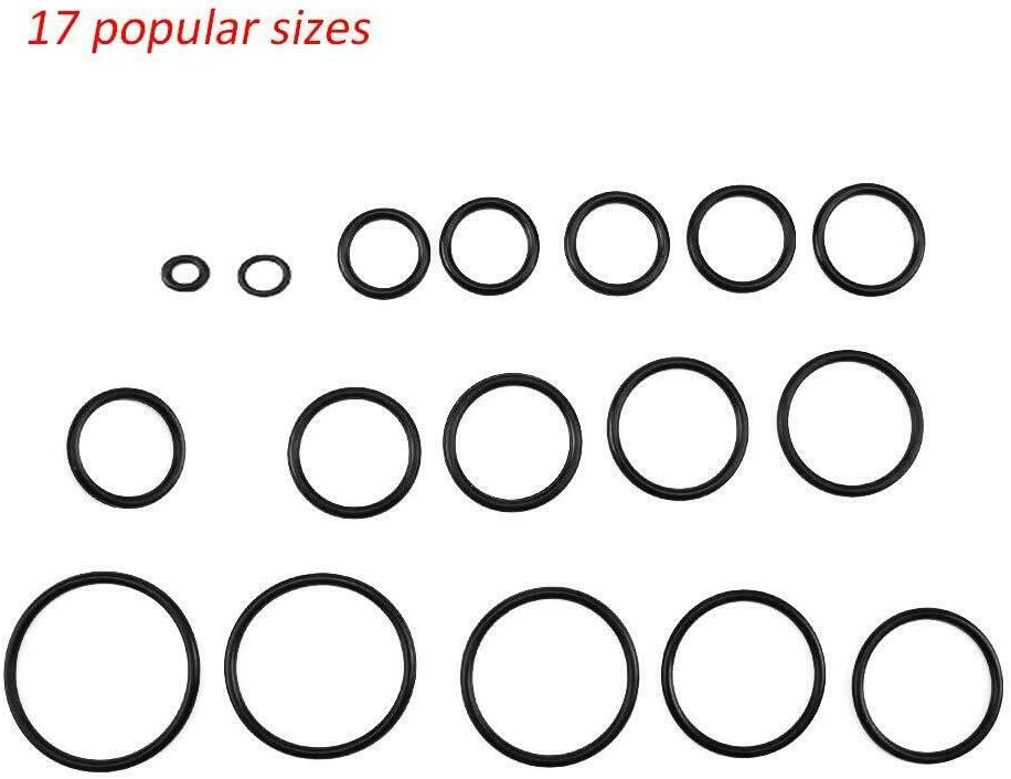 Electrical Gasket 17 Sizes O-Rings Assortment Kit Rubber Round Seal O Ring Set for Car Door Window Electric Appliance Black