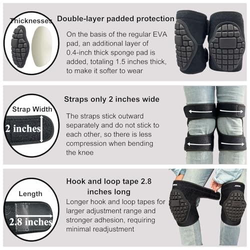 JYBTAA Men/Women Garden Knee Pads, Cleaning Floors Foam Knee Pad for Roofing Scrubbing Weeding, Soft Knee Protector for Indoor/Outdoor Work, Adjustable Kneepads for Yard, Durable, Black Extra Large. (1 Pair) - Thumbnail 5
