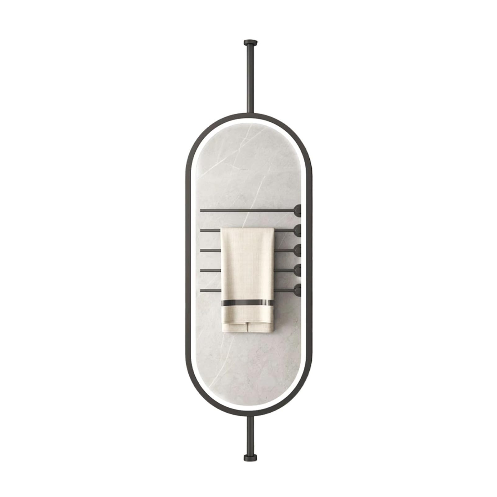 GLJTUO Ceiling Hanging Mirror,Oval Metal Mounted Mirror,Bathroom HD Vanity Make-up Mirrors,with LED Lights,for Entrance Cloakroom and Home Decor,Black-80L x 40W cm