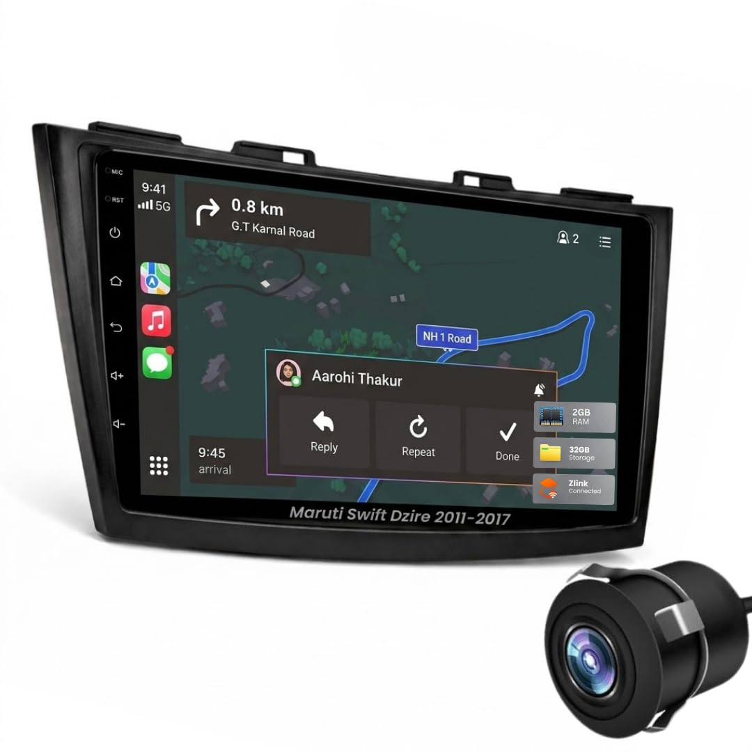 modorwy original 9” qled car media player with car play & android auto | android stereo os 13 | 2gb+32gb | free ahd camera | frame compatible with maruti swift old(1 year replacement warranty)