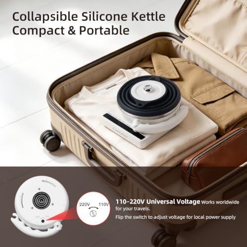 Image of Food Grade Silicone Electric Travel Kettle with Temperature Control, 0. 55L (Black)