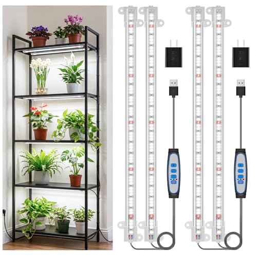 Wiaxulay LED Grow Light Strips, 6000K Full Spectrum Sunlike Growing Lamp with 6/12/16H Timer, 5 Dimmable Levels for Hydroponics, Succulent, Plant Shelf, 2 Pack