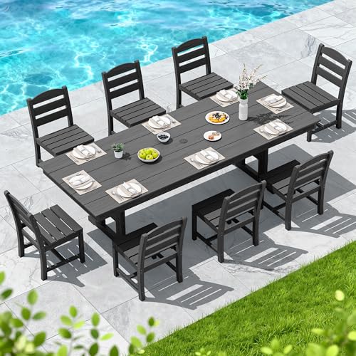 Image of SERWALL Outdoor Armless Dining Chairs Set of 2, All-Weather HDPE Patio Chair with 19.7 inch Widened Seat, for Backyard, Garden, Black