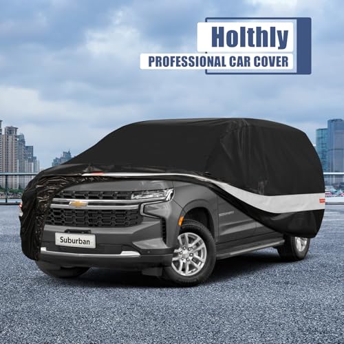 Image of 10 Layers SUV Car Cover Custom Fit for Chevrolet Chevy Suburban (1973-2025) Waterproof All Weather for Automobiles, Outdoor Full Cover Sun UV Rain Protection with Cotton.Black