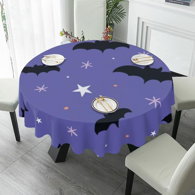 Miniatura 4 de SRongmao Mantel redondo de 60 pulgadas con diseño de murciélago morado para decoración del hogar, fiesta, cocina, comedor, picnic, Halloween,