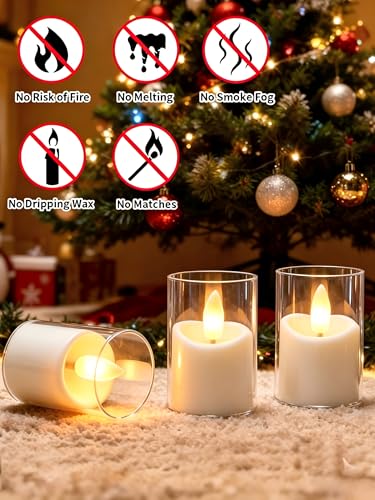 Image of Rechargeable Flameless Tea Light Candles with Timer Remote, 1.7 inchx2.5 inch Acrylic Small Votive Electric LED Candles Battery Operated for Halloween Christmas Wedding Decor (Pack of 6, White)