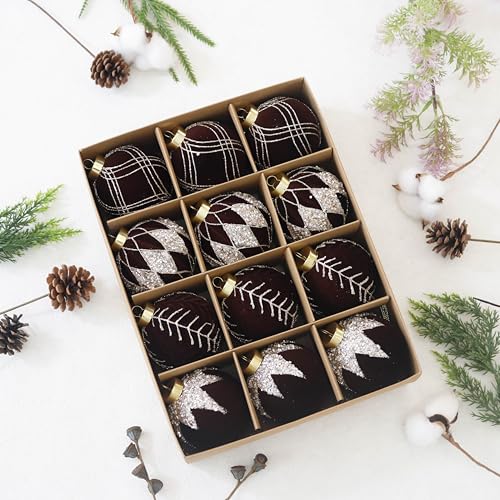 Image of 3.15INCH Brown Velvet Ornaments for Christmas Tree, 12PCS Glitter Flocked Christmas Ornaments Decorations Balls Set Decor