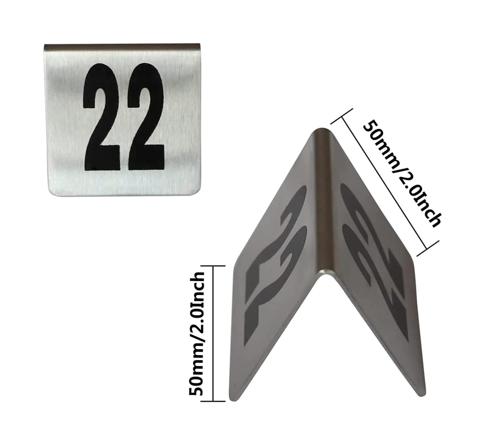 Karty z numerami stolików, Tabliczki Z Numerem Stołu W Stylu Namiotu Ze Stali Nierdzewnej Dwustronne Cyfry 1-50 1-100 50x50mm(1 to 50)