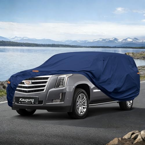Image of Kaugung Custom Fit SUV Car Cover for Cadillac Escalade ESV /IQ /IQL /EXT & Lincoln Navigator L, Heavy Duty Waterproof All Weather Outdoor Protection, Breathable Vent, Rain Sun Snow UV Proof