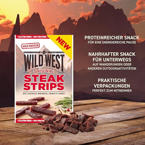 Wild West Steak Strips, 25g Original Rindfleisch, Beef Jerky high Protein Trockenfleisch, Protein Snack
