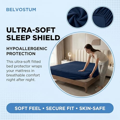 Image of 100% Waterproof Premium Cotton Feel Mattress Protector King Size 78x72 Inches | Breathable and Hypoallergenic Ultra Soft Fitted Bed Protector Cover (Blue)